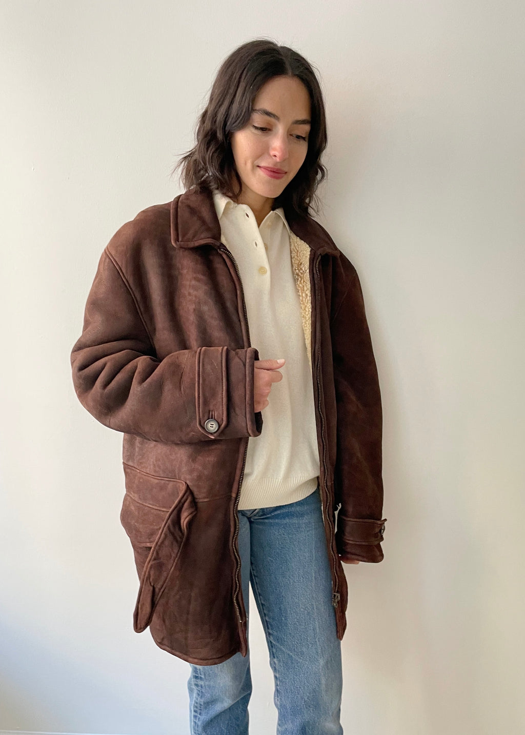 Vintage Armani Leather Shearling Coat