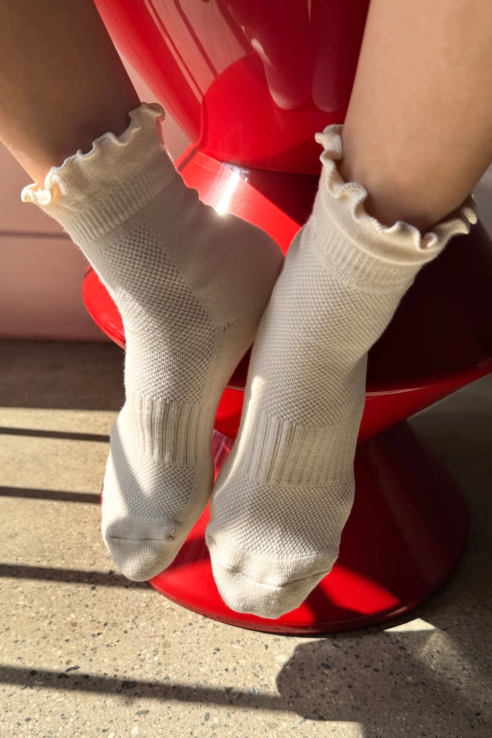 Le Bon Shoppe Ruffled Hugger Crew Socks Vanilla/Red