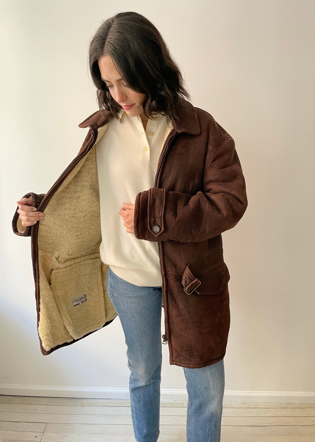 Vintage Armani Leather Shearling Coat