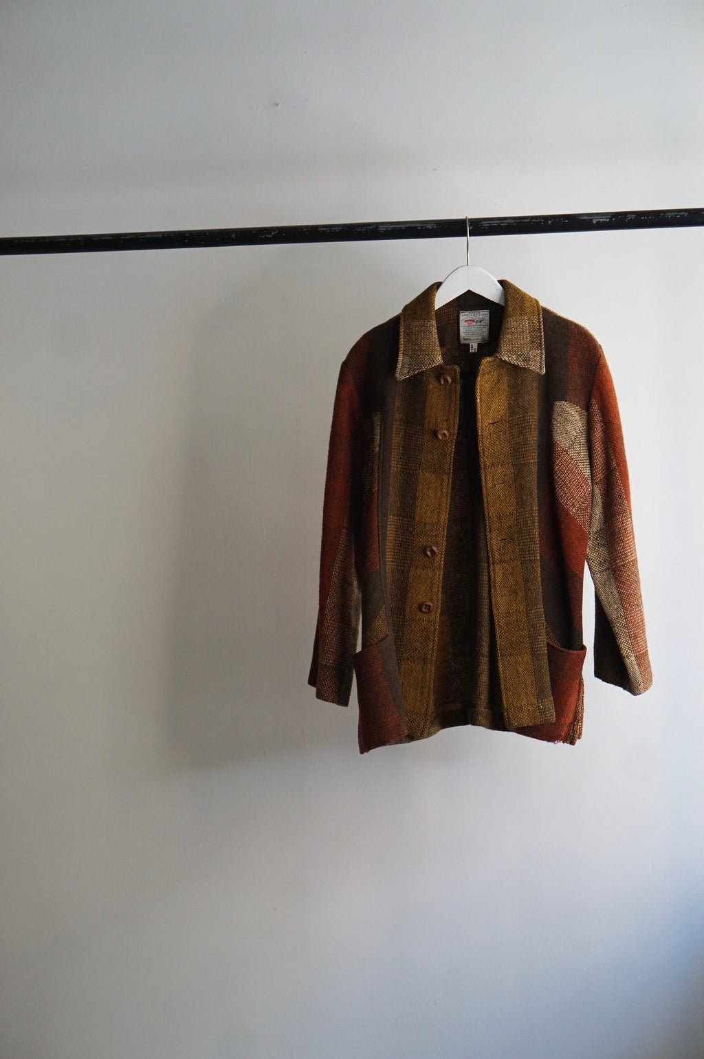 1970s Handwoven Plaid Wool Coat