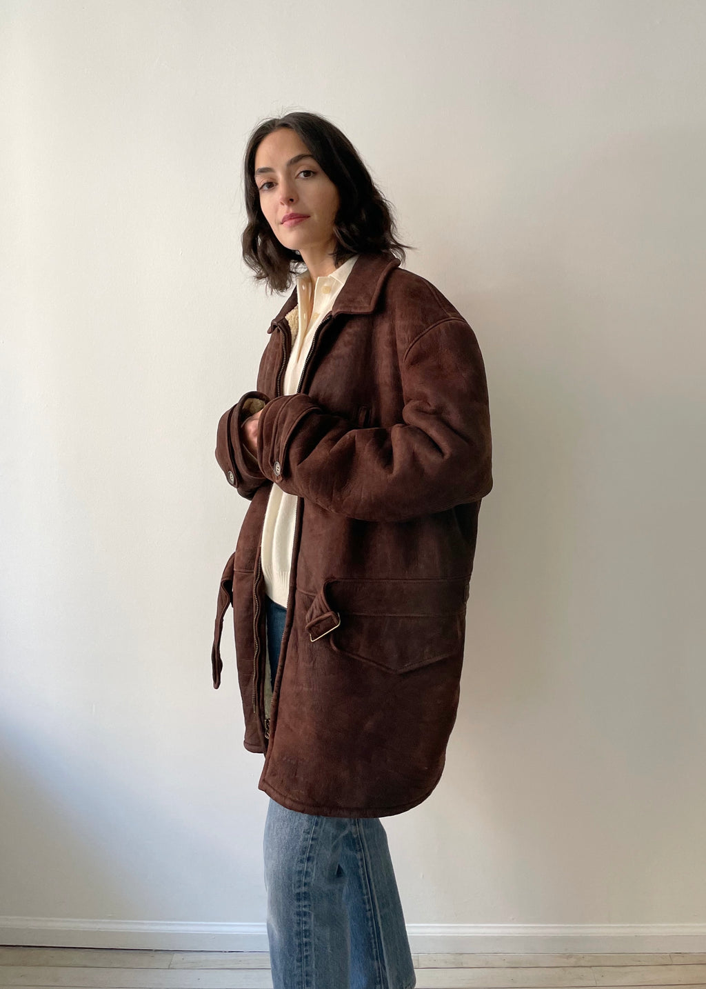 Vintage Armani Leather Shearling Coat