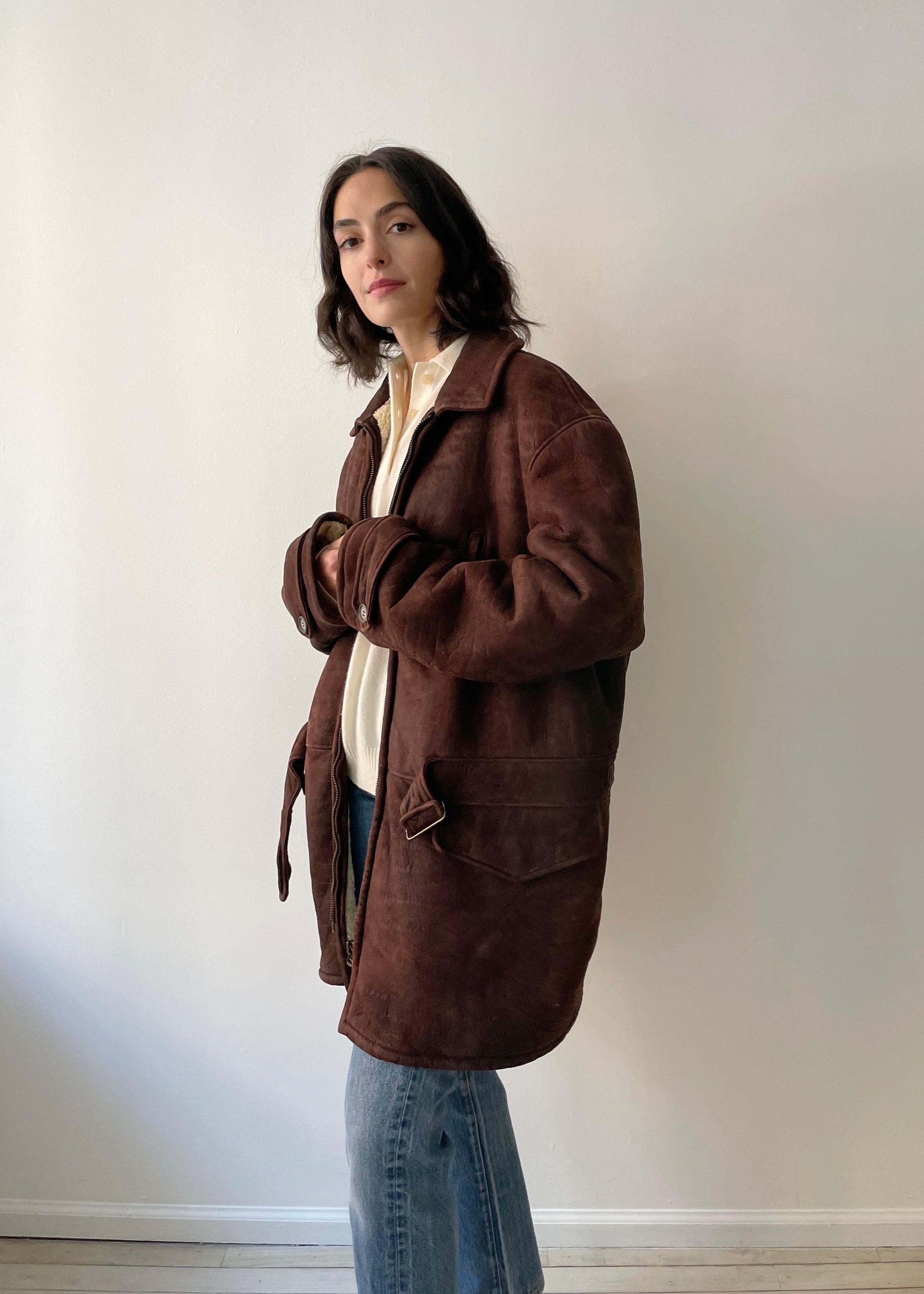 Vintage Armani Leather Shearling Coat