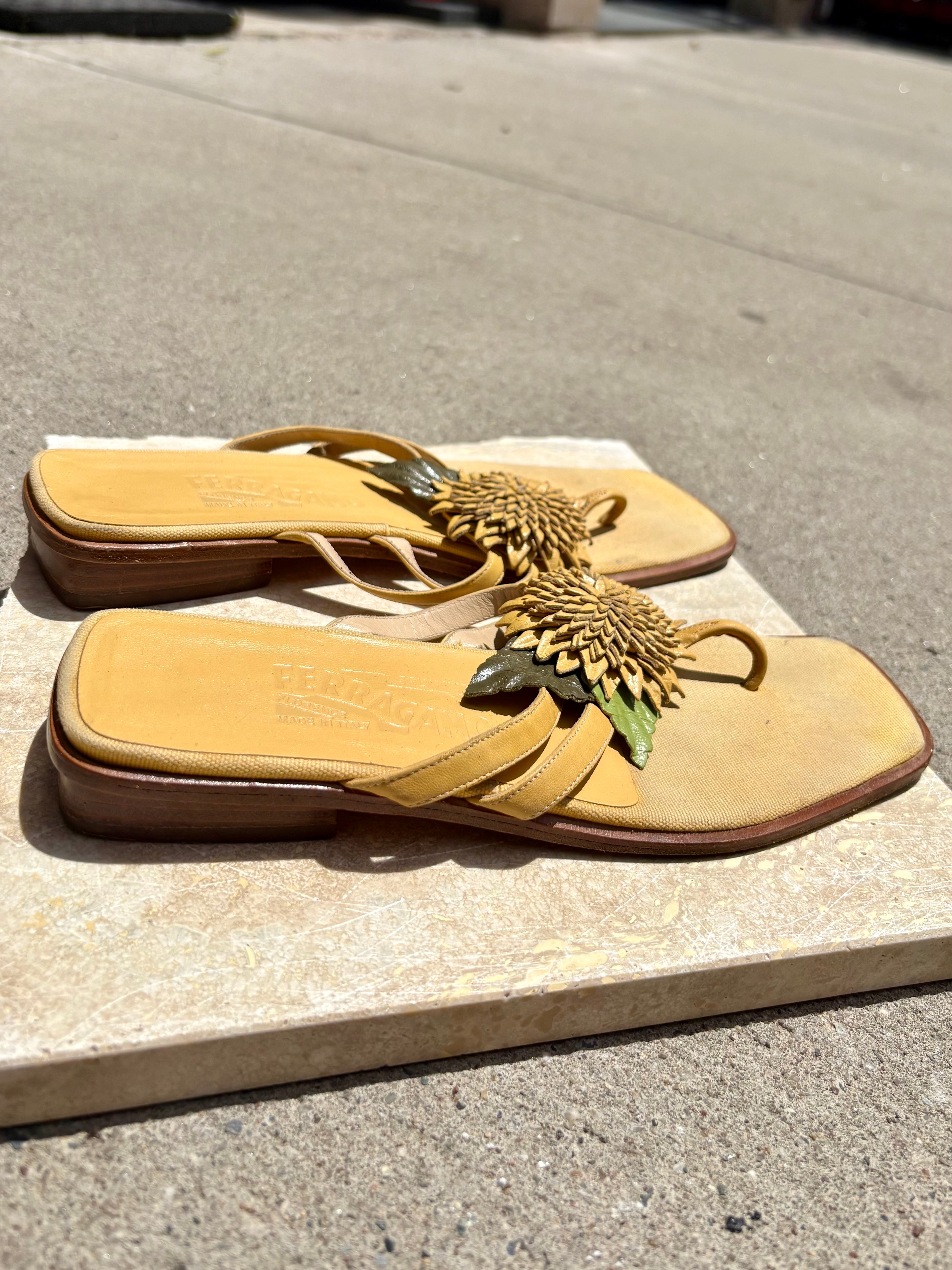 Vintage Ferragamo Flower Sandals