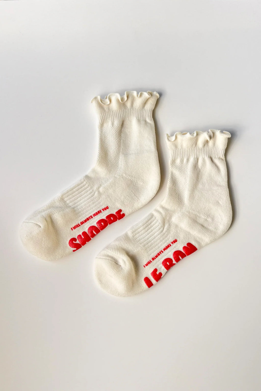 Le Bon Shoppe Ruffled Hugger Crew Socks Vanilla/Red