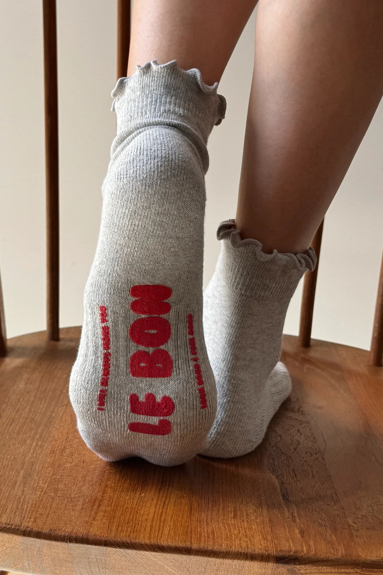 Le Bon Shoppe Ruffled Hugger Crew Socks Grey/Red