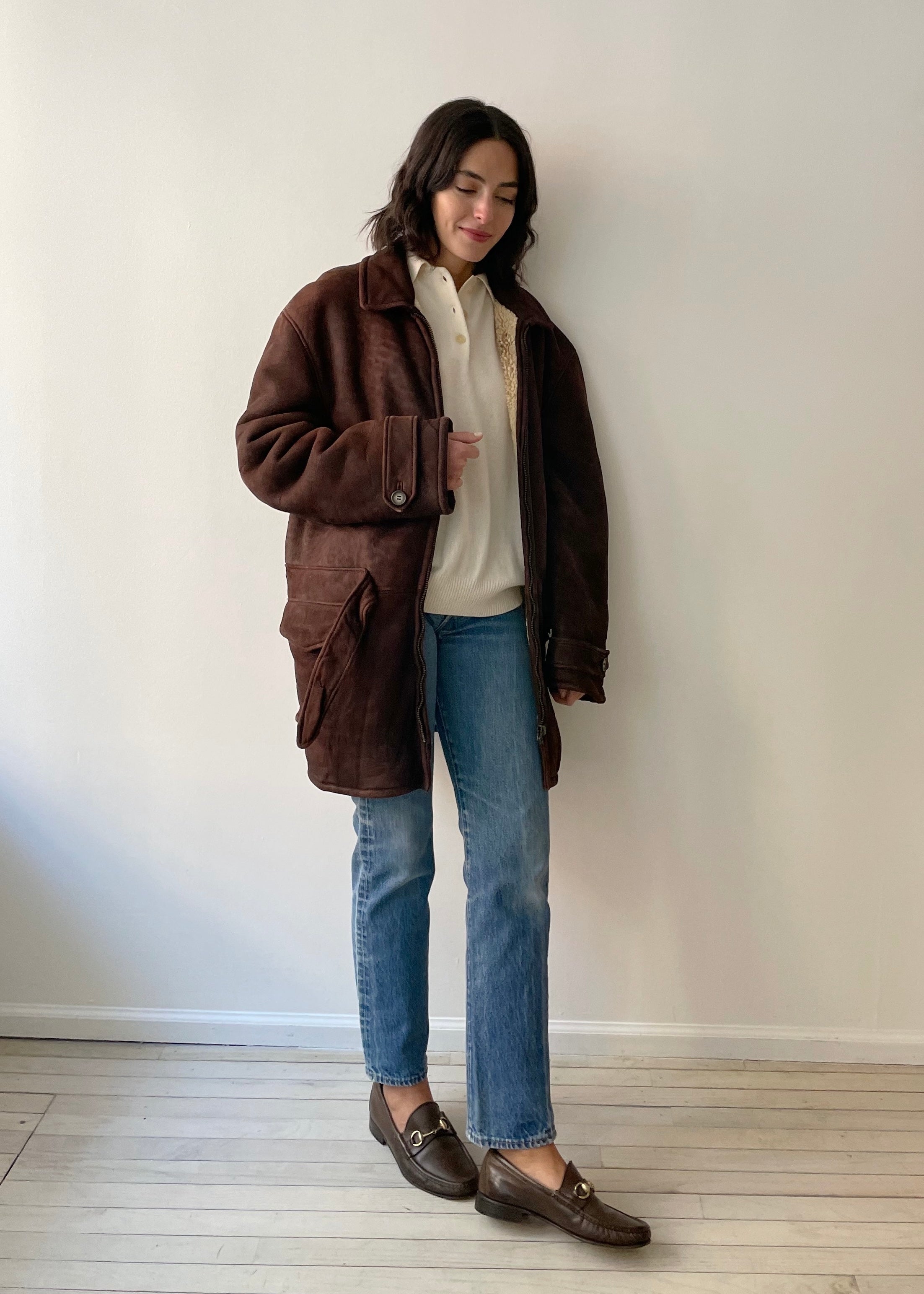【希少ビンテージ】Giorgio Armani sheepskin Jacket 1990s Giorgio Armani Cream 100% Shearling Coat - Size L/XL