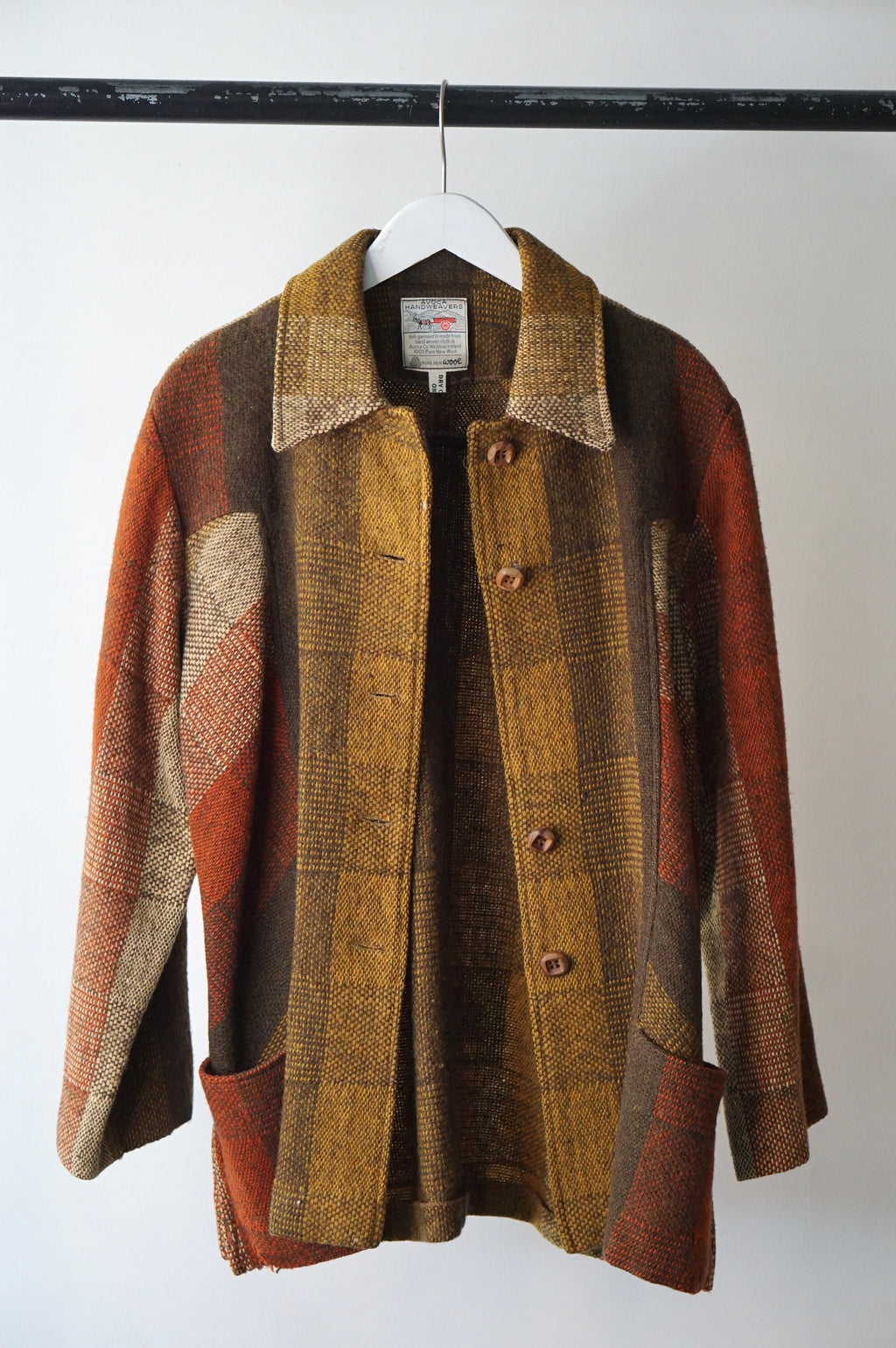 1970s Handwoven Plaid Wool Coat
