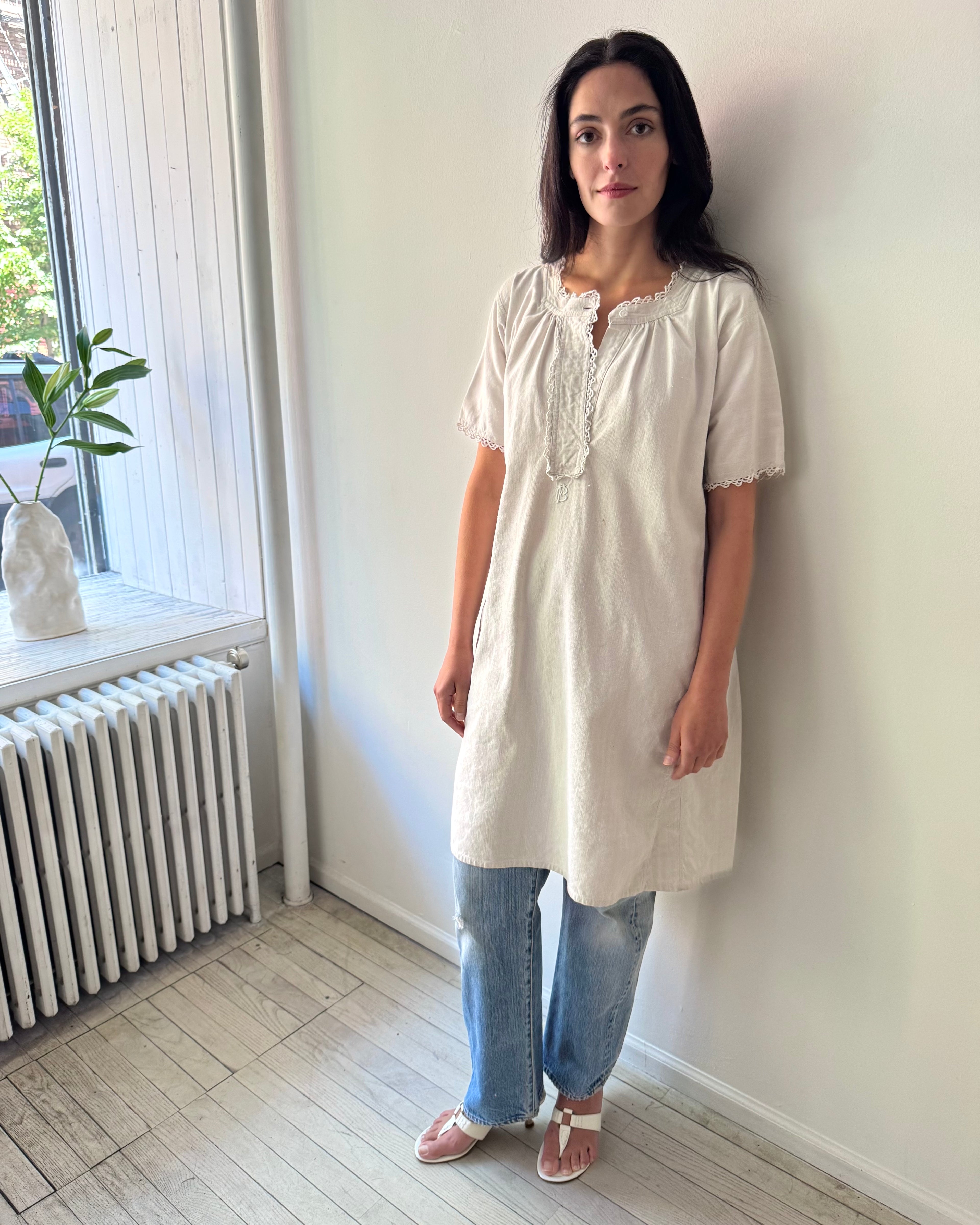 Vintage French Linen Early 1900s Dress