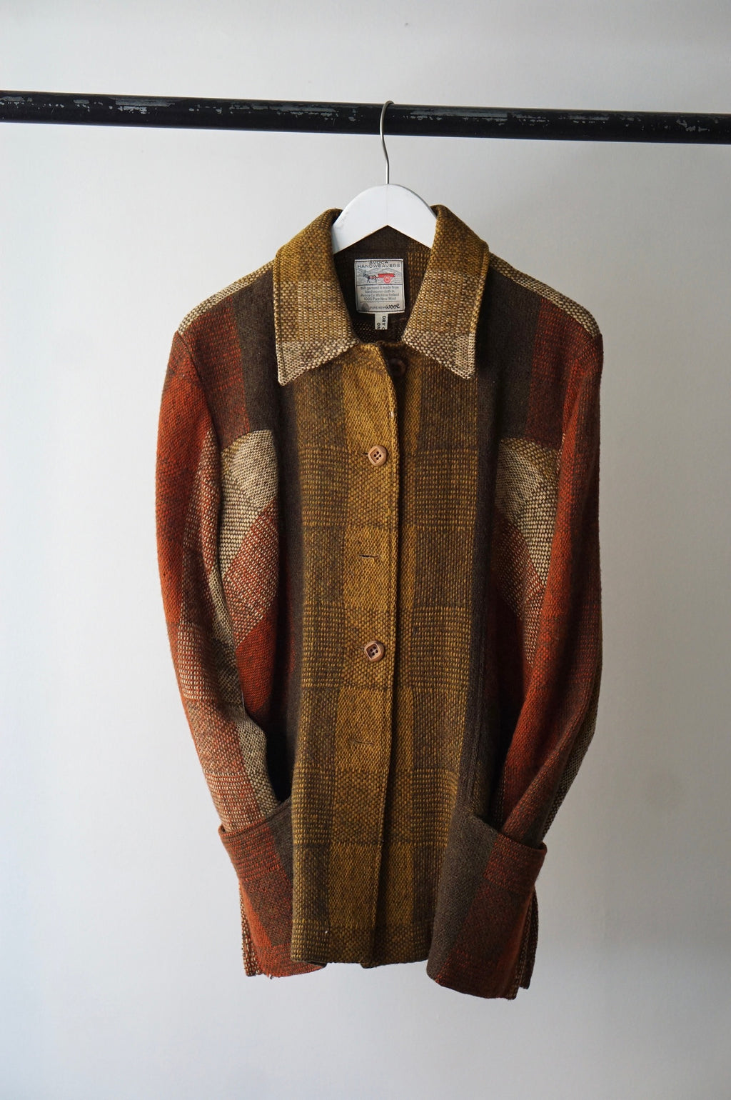 1970s Handwoven Plaid Wool Coat