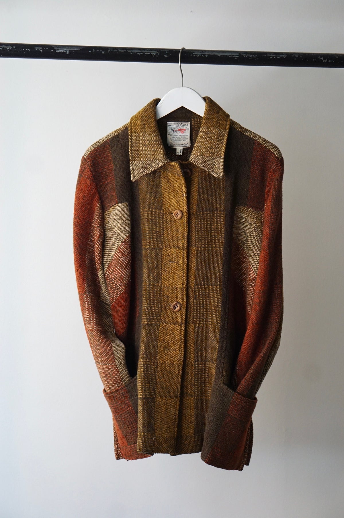 1970s Handwoven Plaid Wool Coat