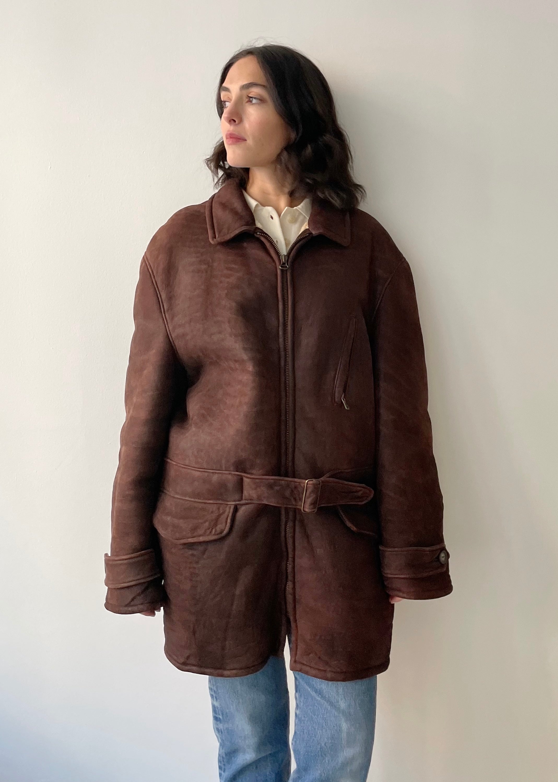 Vintage Armani Leather Shearling Coat