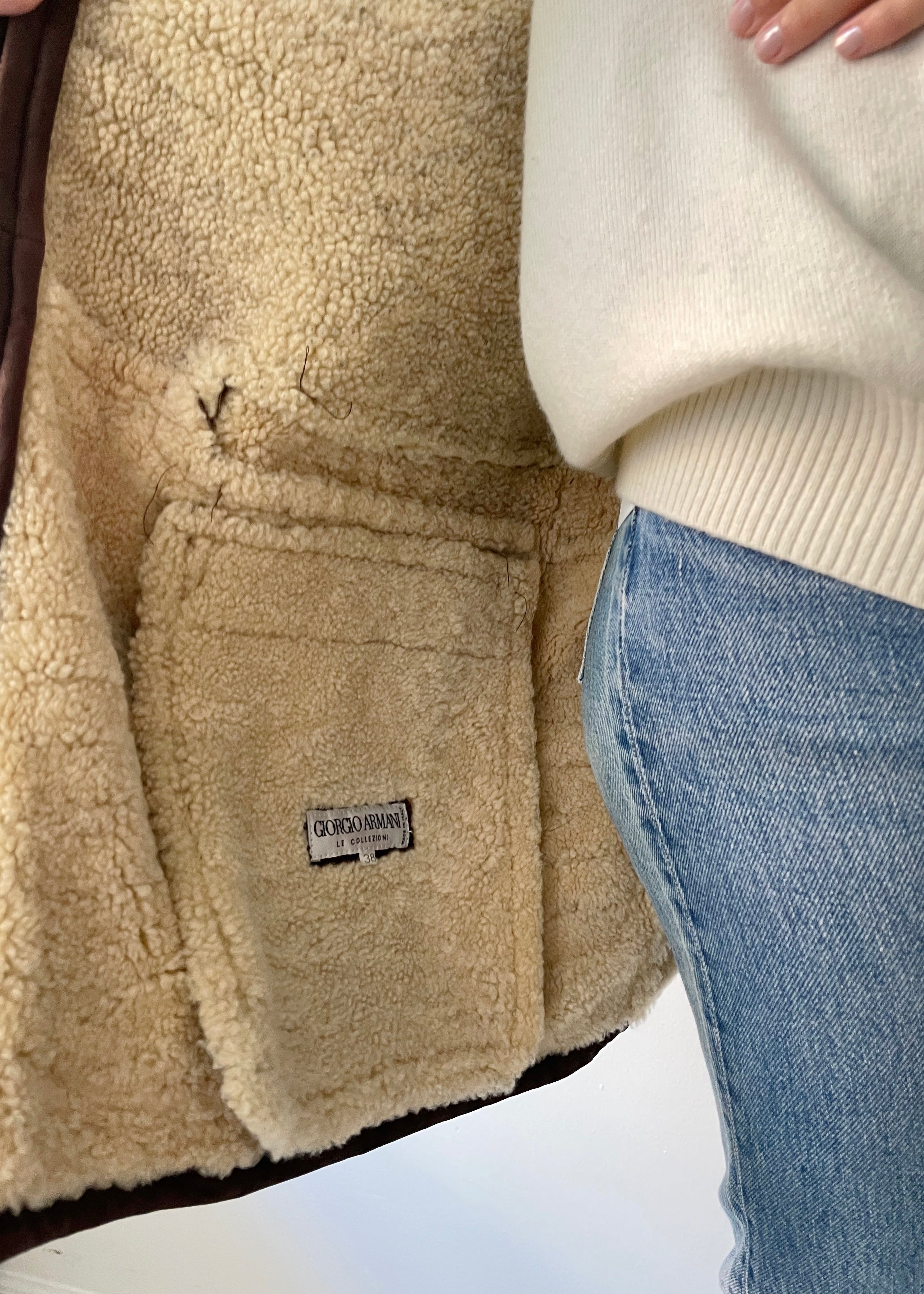 Vintage Armani Leather Shearling Coat