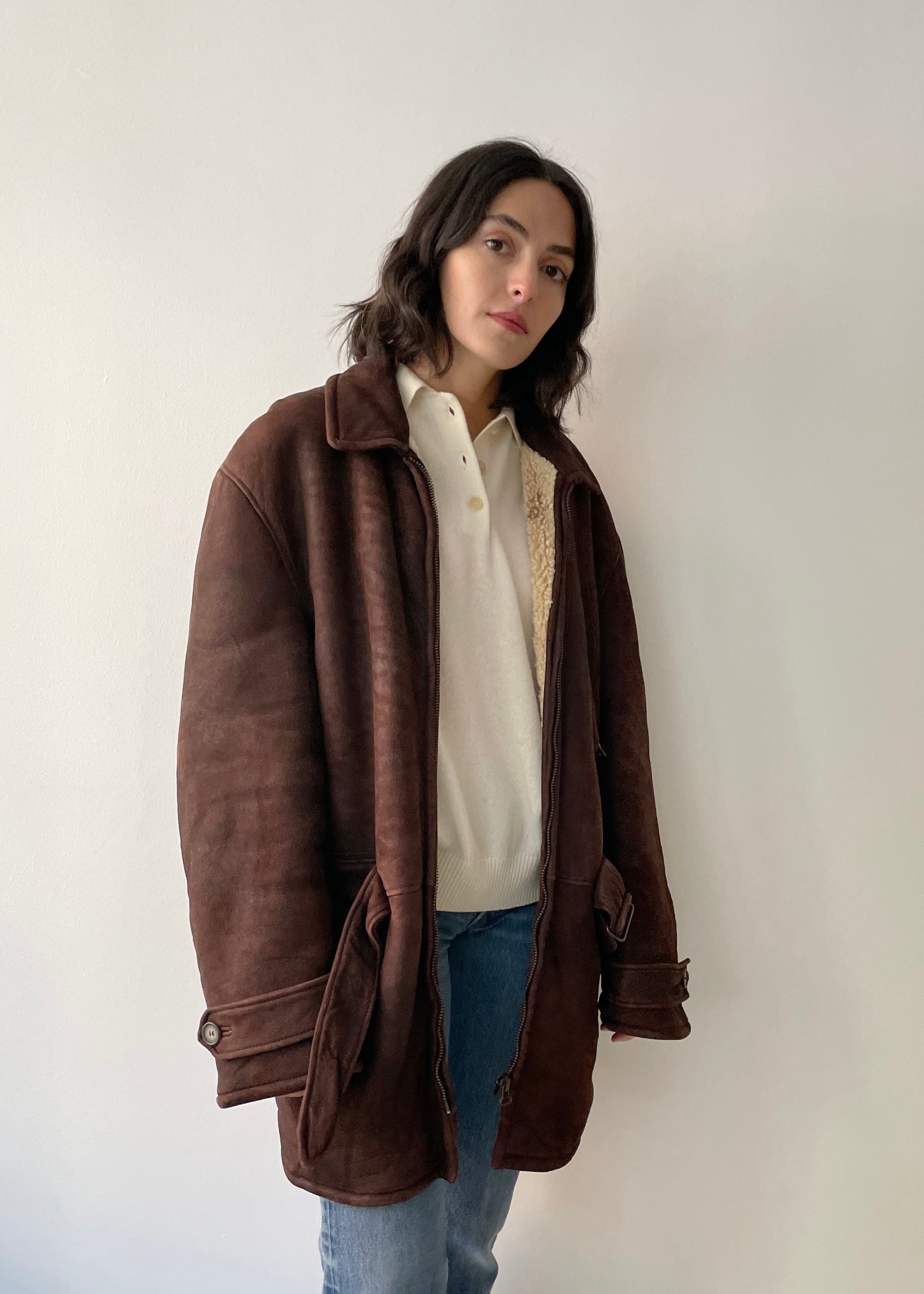 Vintage Armani Leather Shearling Coat