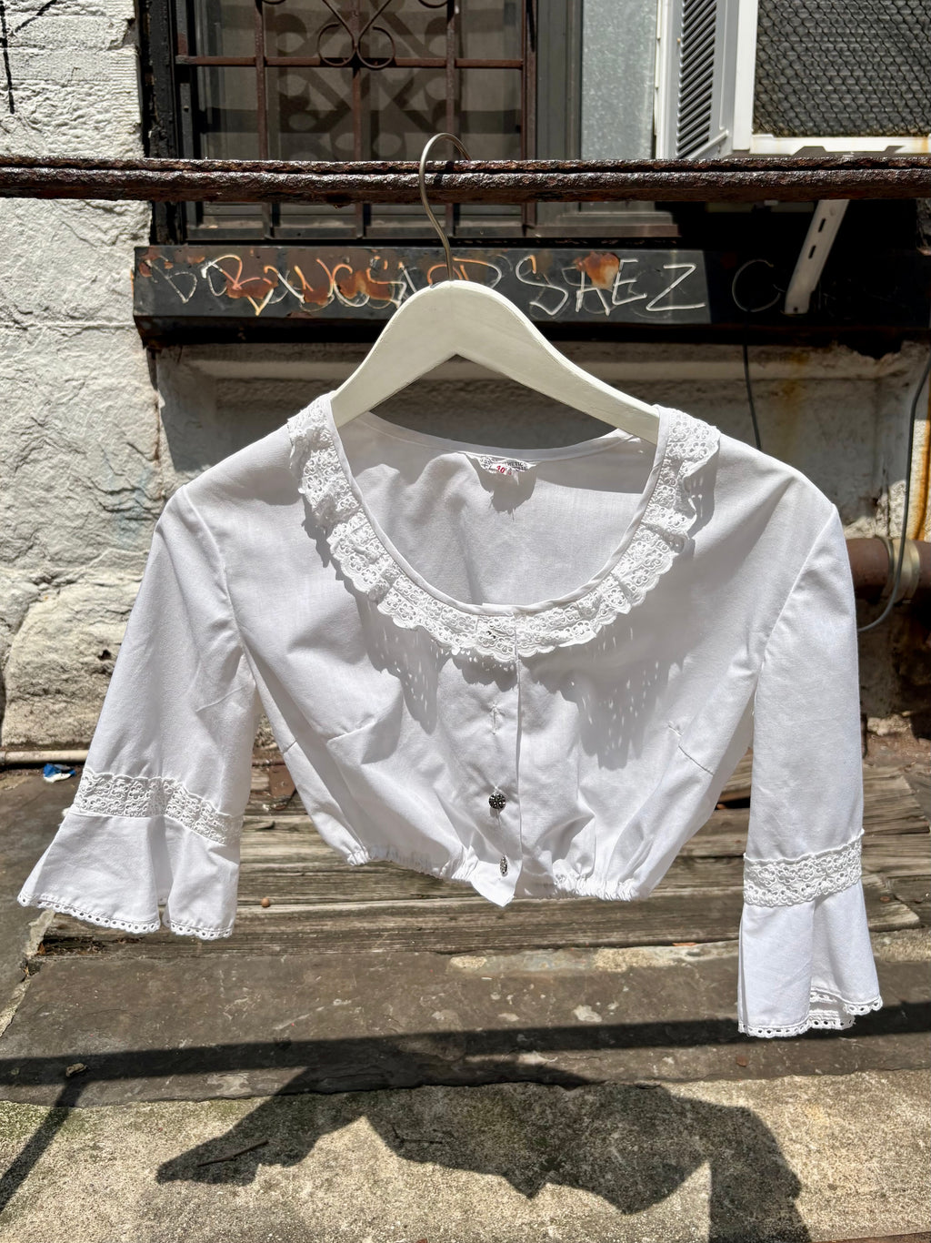 Linen Cropped Ruffle Blouse