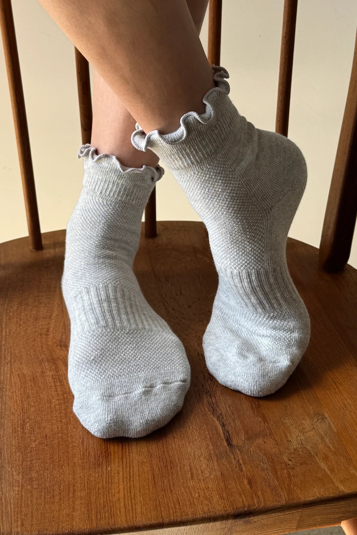 Le Bon Shoppe Ruffled Hugger Crew Socks Grey/Red