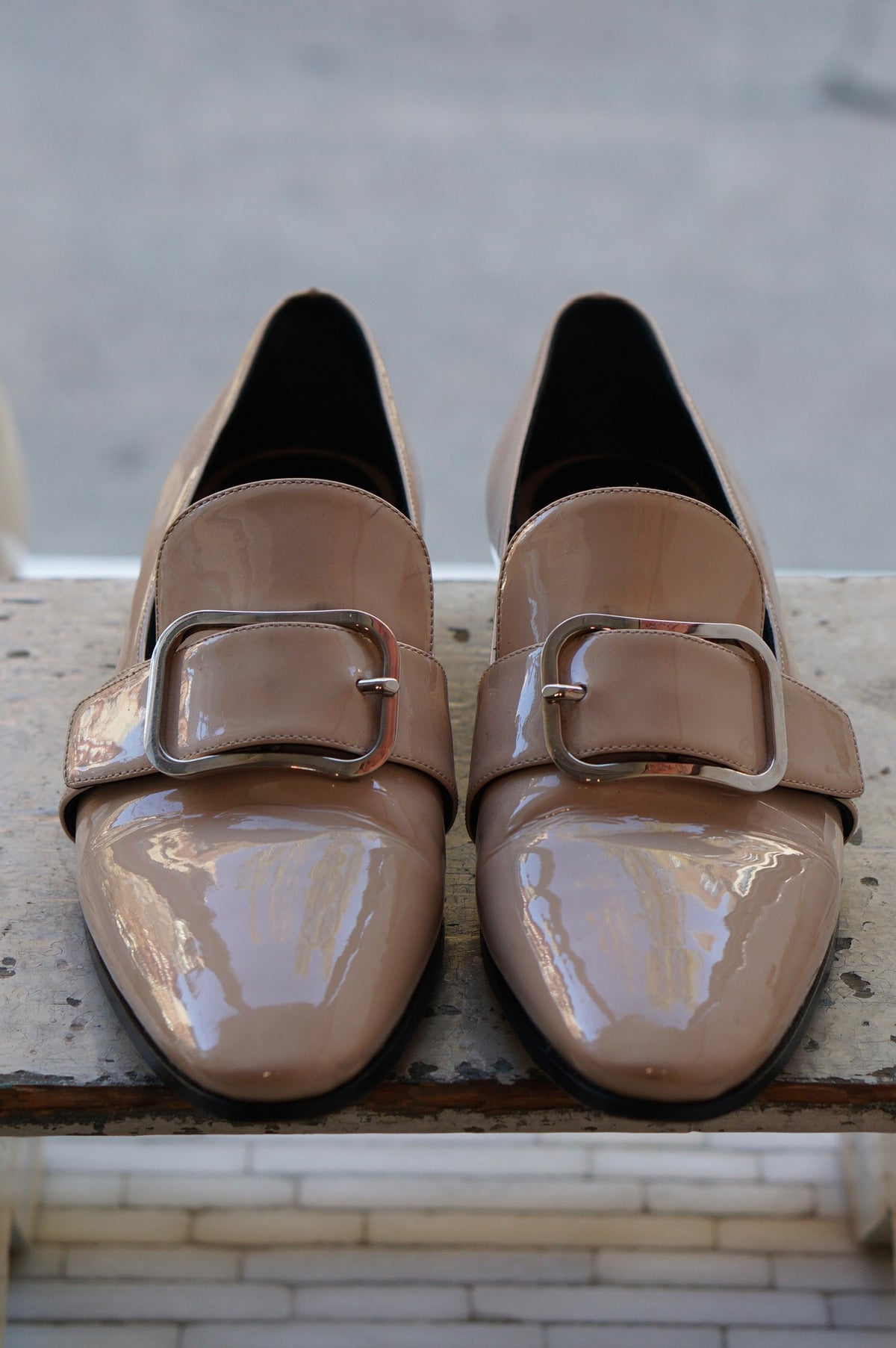 Prada Patent Leather Buckle Loafers