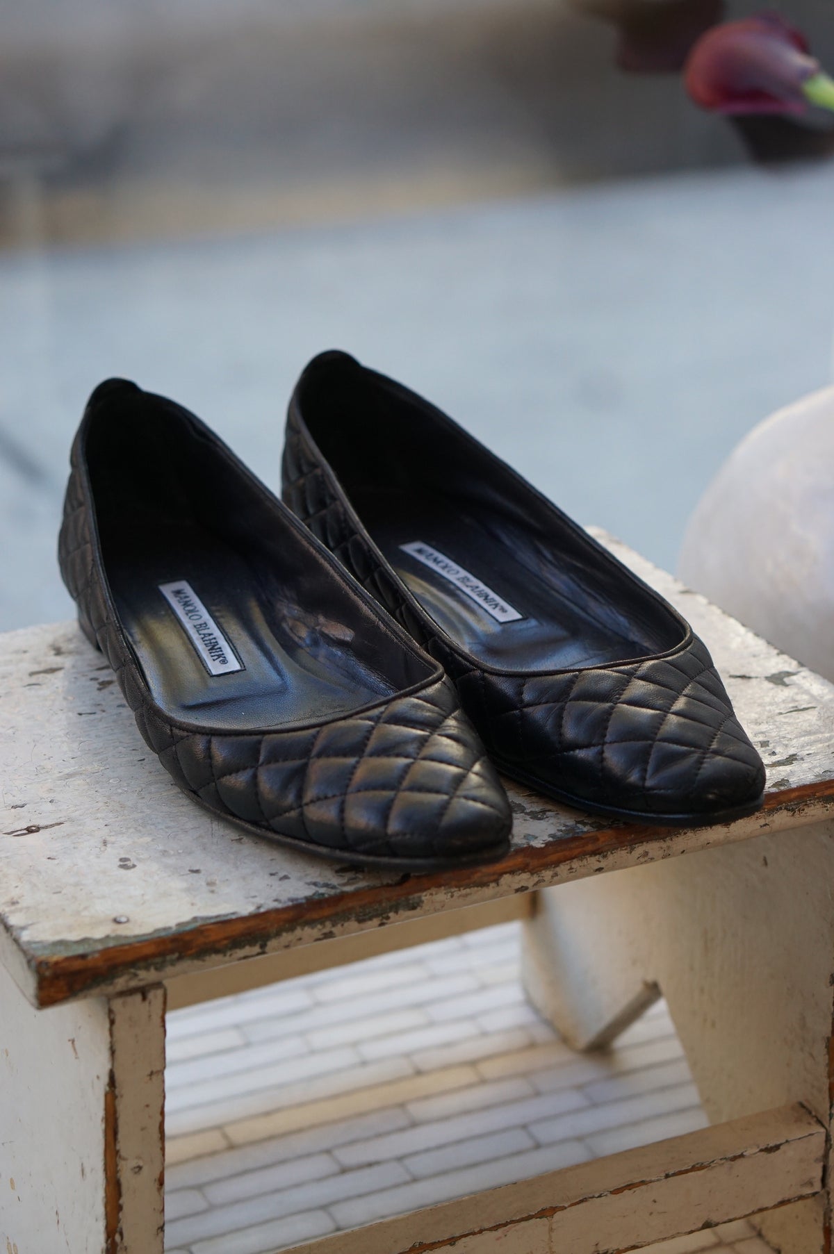 Manolo Blahnik Quilted Leather Flats