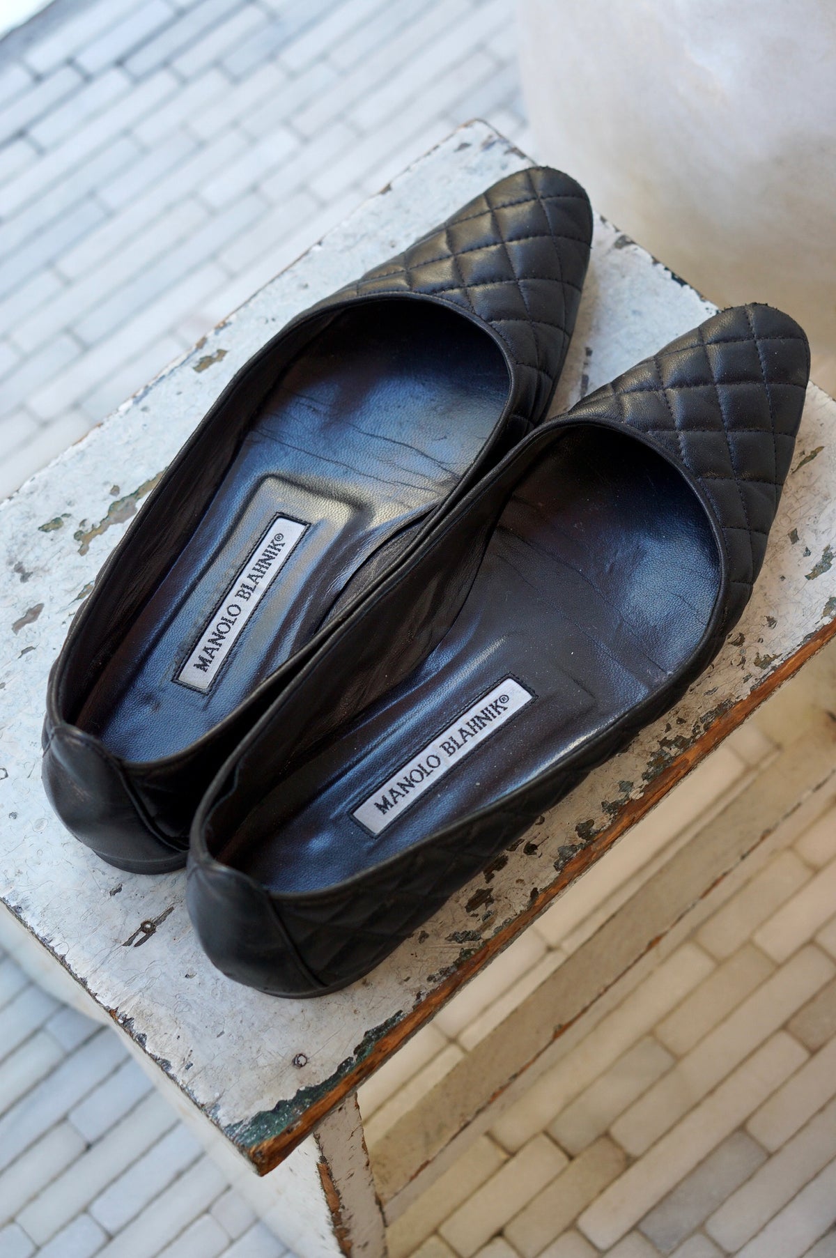 Manolo Blahnik Quilted Leather Flats