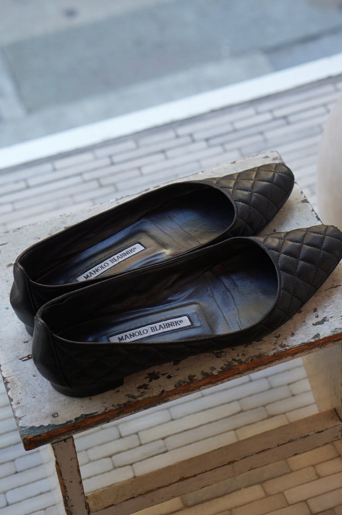 Manolo Blahnik Quilted Leather Flats