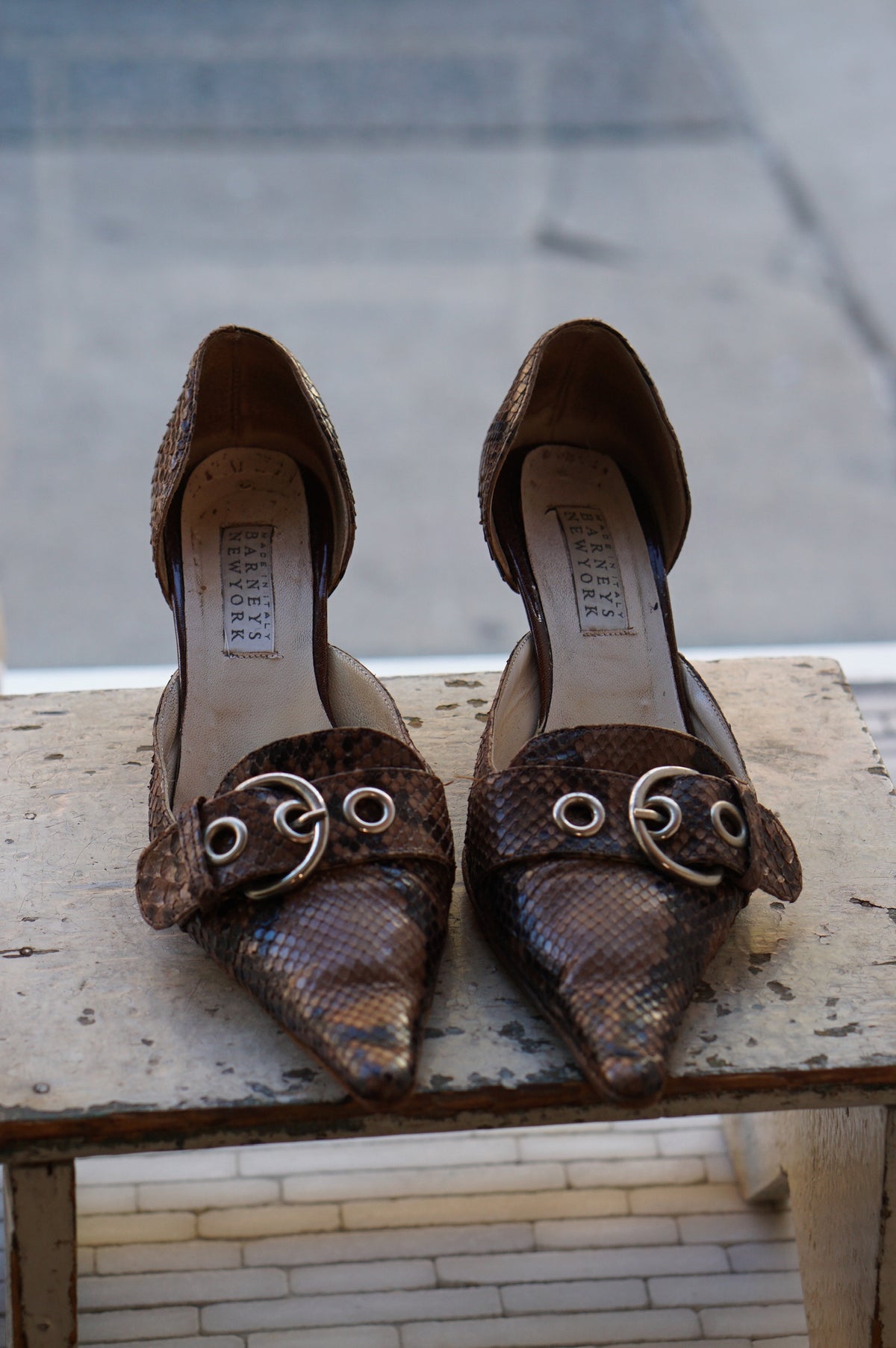 Barneys Snakeskin Kitten Heels