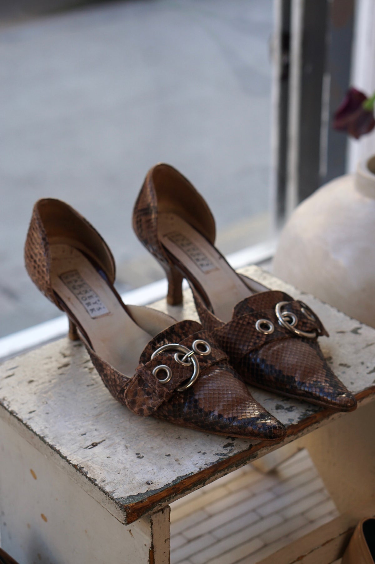 Barneys Snakeskin Kitten Heels