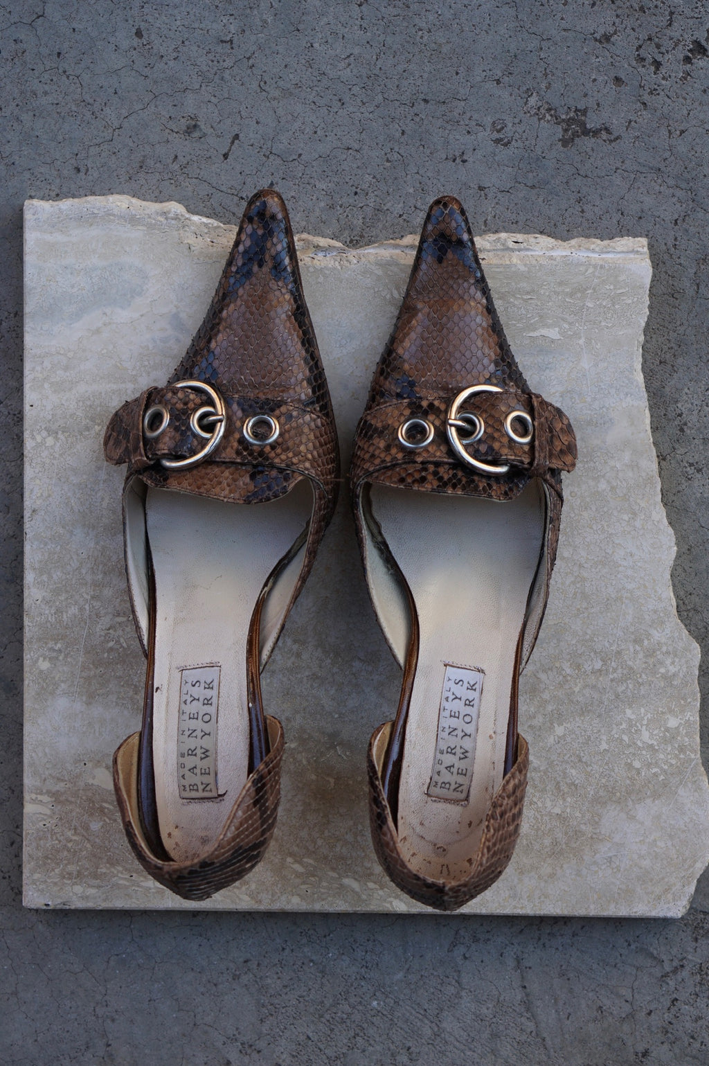 Barneys Snakeskin Kitten Heels