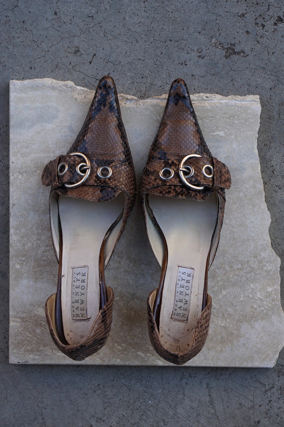 Barneys Snakeskin Kitten Heels