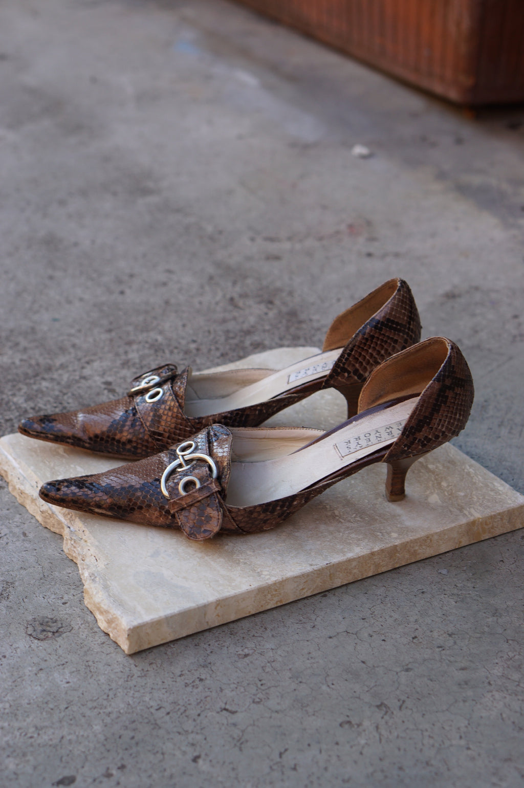 Barneys Snakeskin Kitten Heels