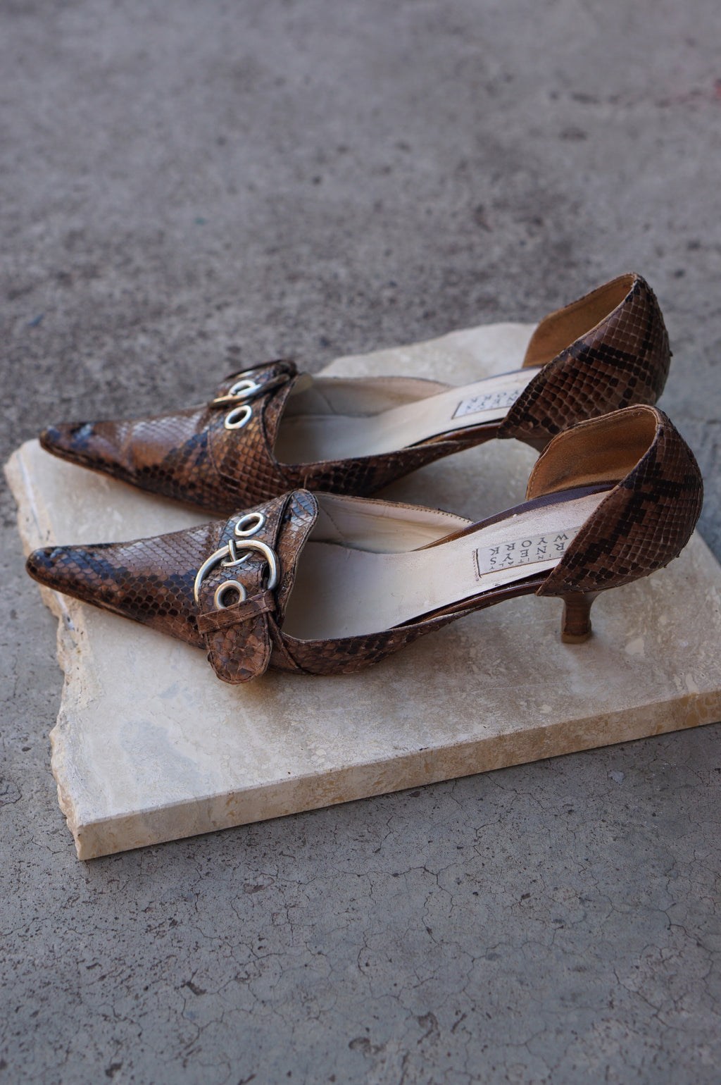 Barneys Snakeskin Kitten Heels