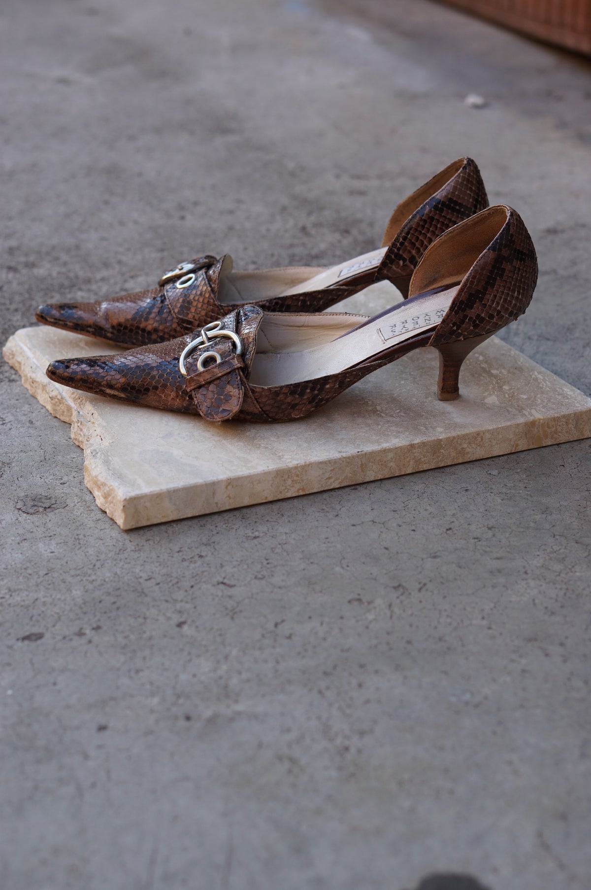 Barneys Snakeskin Kitten Heels