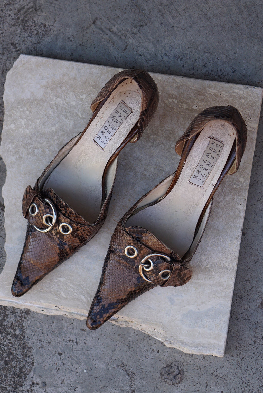 Barneys Snakeskin Kitten Heels