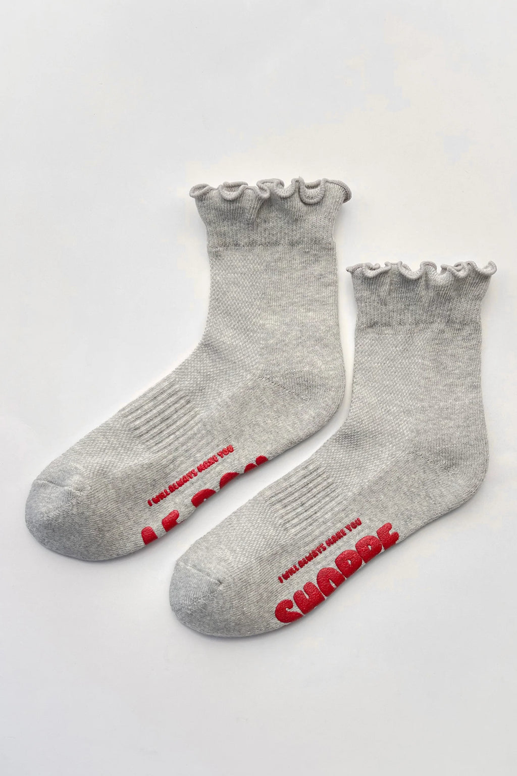 Le Bon Shoppe Ruffled Hugger Crew Socks Grey/Red