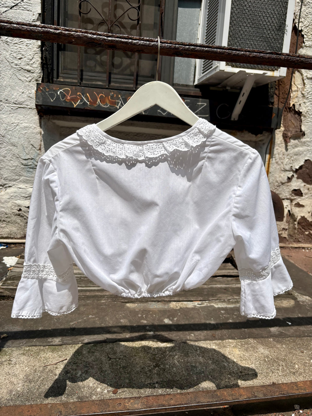 Linen Cropped Ruffle Blouse