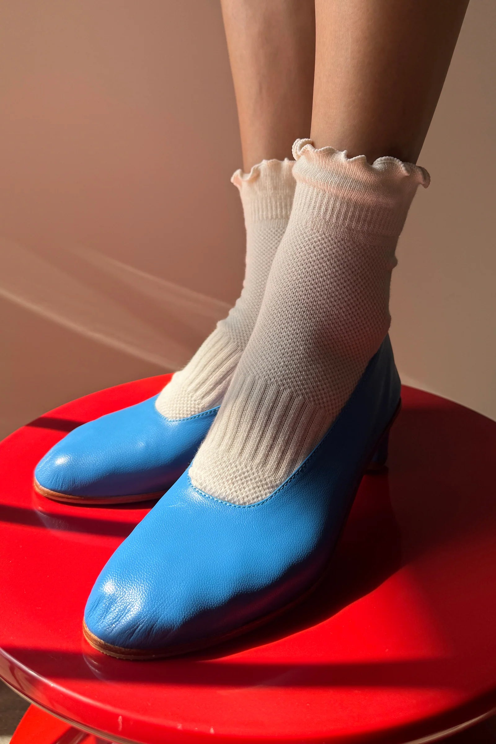 Le Bon Shoppe Ruffled Hugger Crew Socks Vanilla/Red