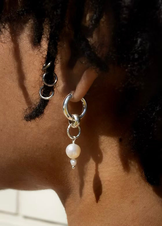 Pearl Drop Hoop Earrings