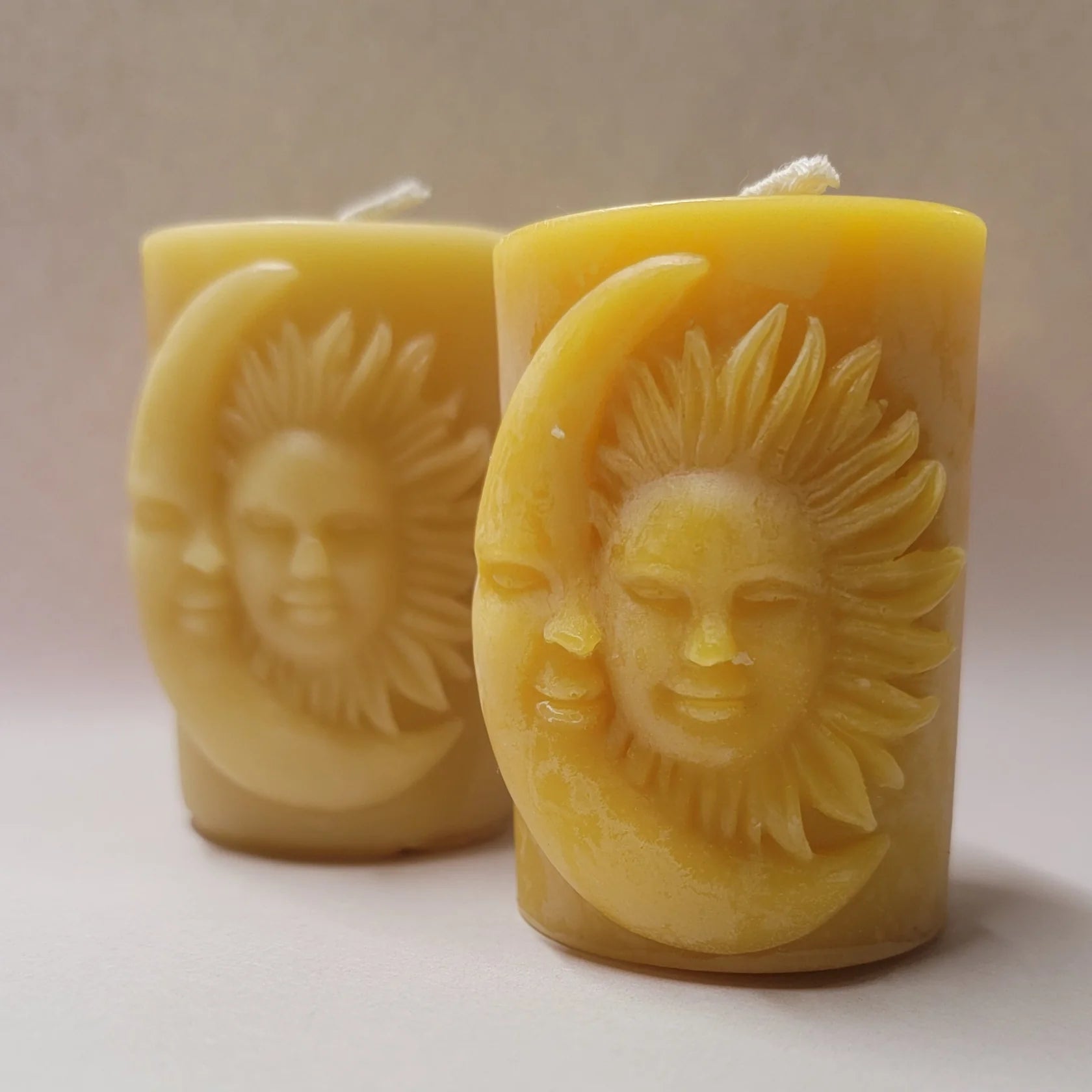Beeswax Celestial Sun and Moon Pillar Candle