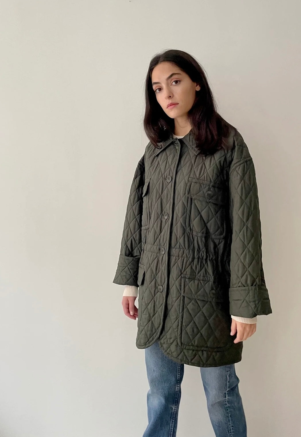 Escada gray deals quilted jacket