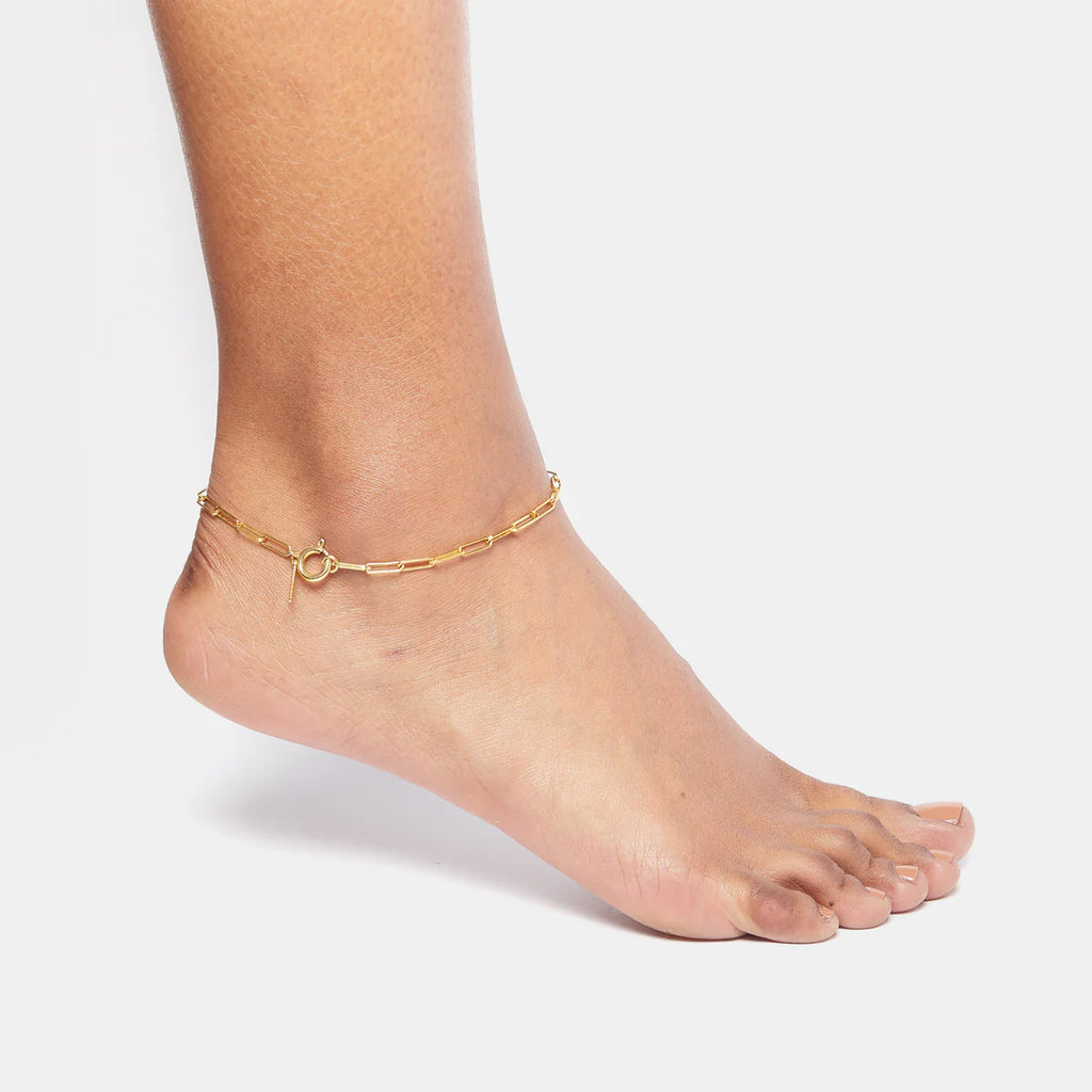 Cairo Link Anklet with Charm in 14k Gold Vermeil