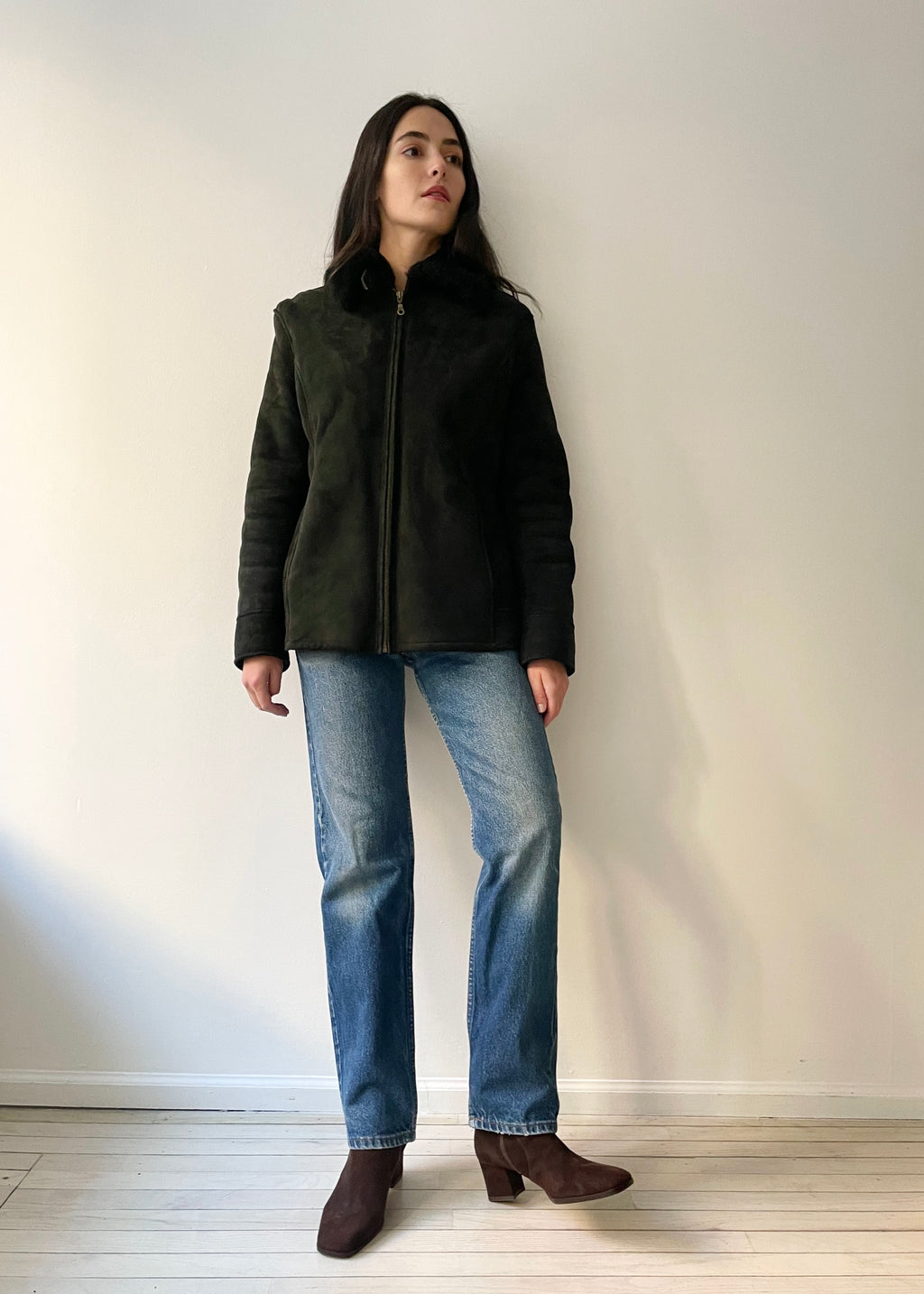 Vintage Barneys Leather Shearling Coat