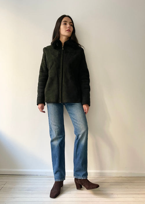 Barneys Leather Shearling Coat