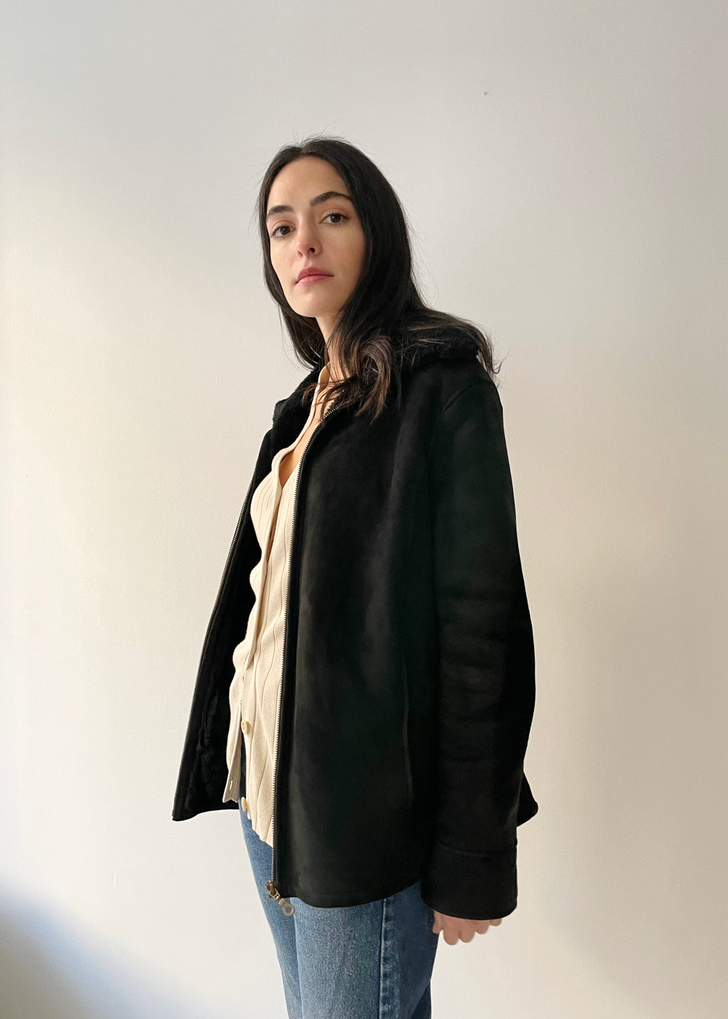 Vintage Barneys Leather Shearling Coat
