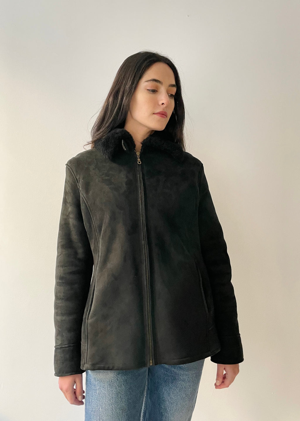 Vintage Barneys Leather Shearling Coat